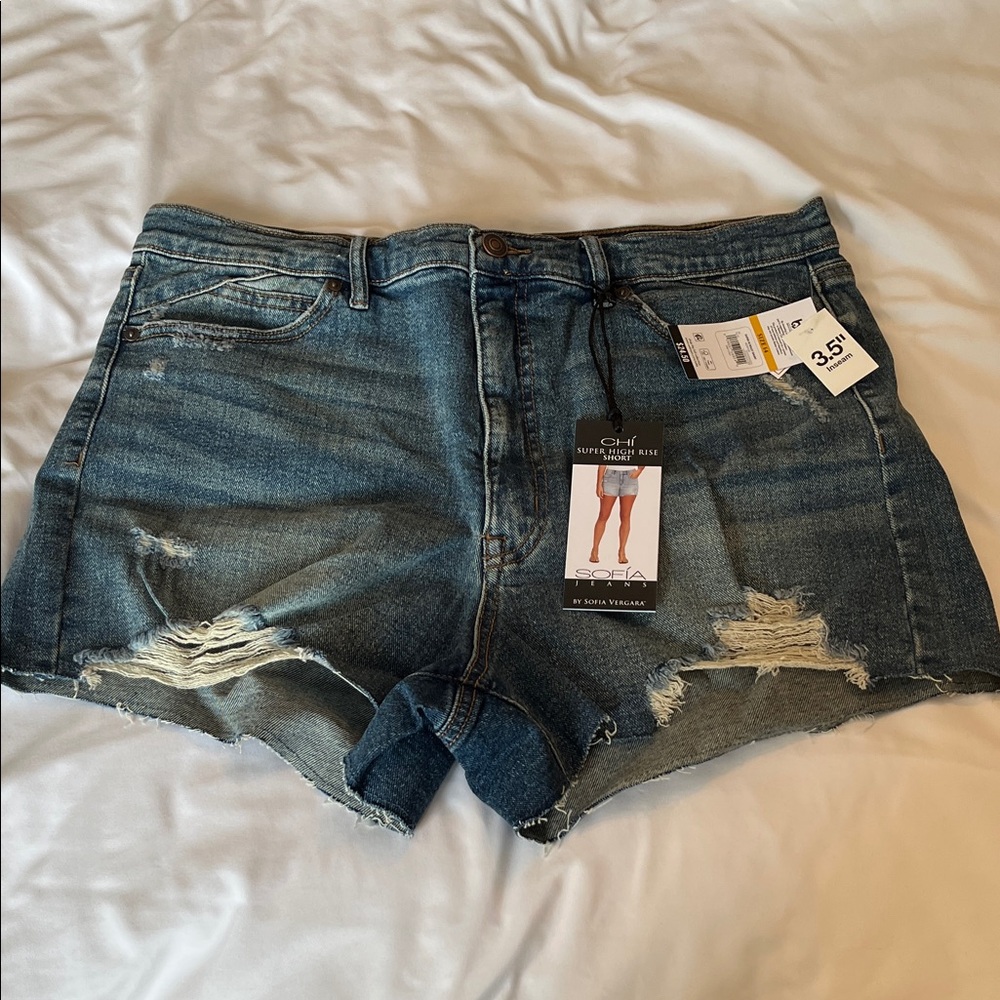 Sofia by Sofia Vergara Distressed Blue Jean Shorts